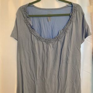 St. John's Bay Light Blue Blouse with Floral Trim